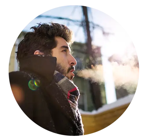 Man with COPD breathing cold air