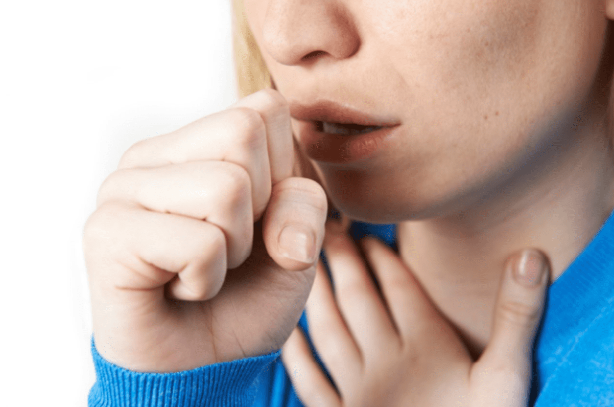 A woman coughing
