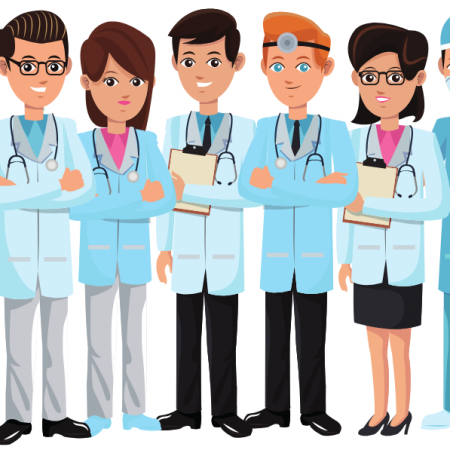 A team of cartoon doctors