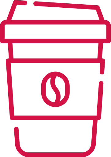 Graphic icon of to-go coffee cup.