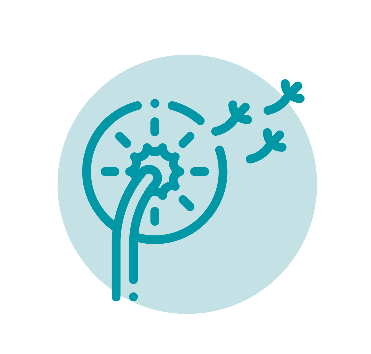 Graphic icon of dandelion.