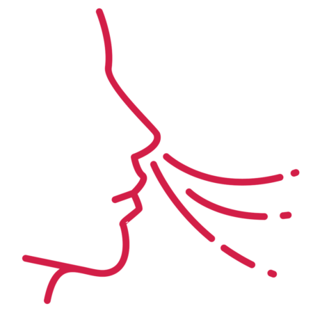 Graphic icon of a person breathing air in through the nose.