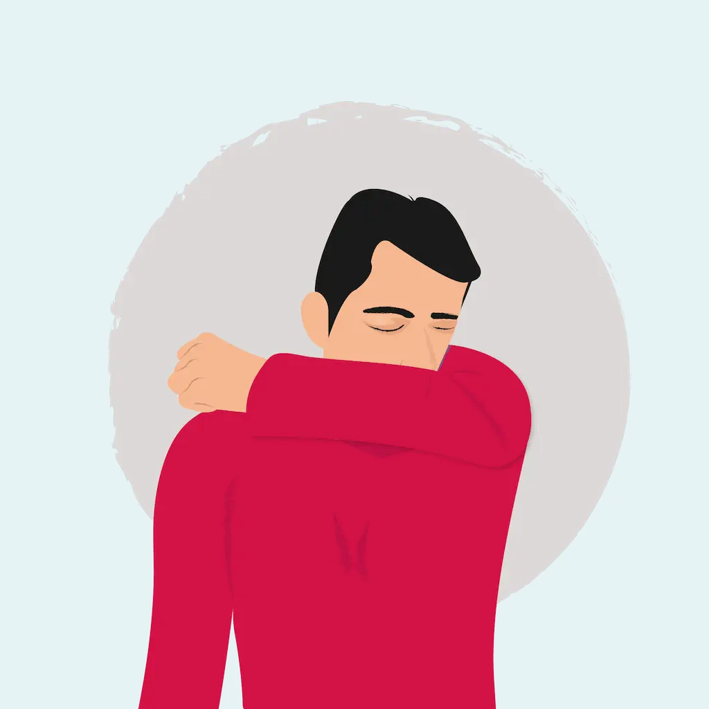 Illustration of man experiencing a coughing fit.